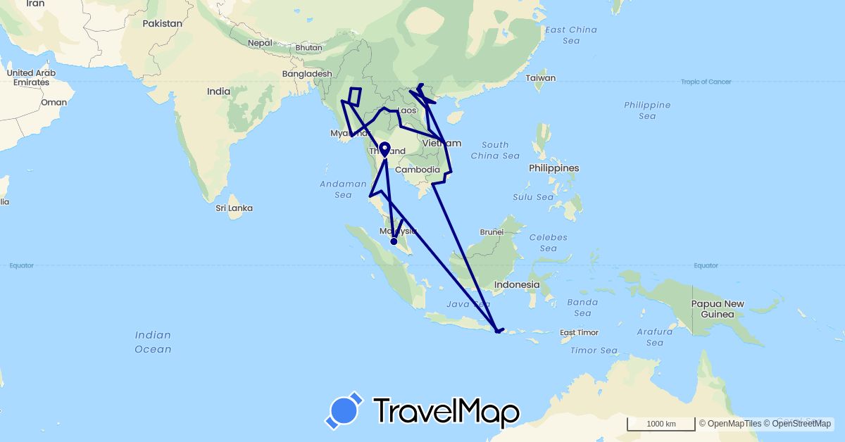 TravelMap itinerary: driving in Indonesia, Laos, Myanmar (Burma), Malaysia, Thailand, Vietnam (Asia)